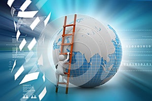 3d man climbing the Globe with the help of ladder