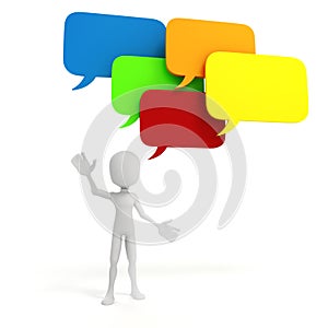 3d man and colorful bubble talk