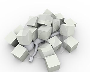 3d man covered under boxes cubes