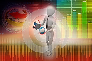 3d man with globe and computer