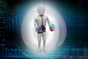 3d man with globe and computer