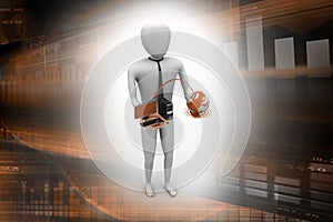 3d man with globe and computer