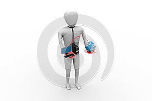 3d man with globe and computer