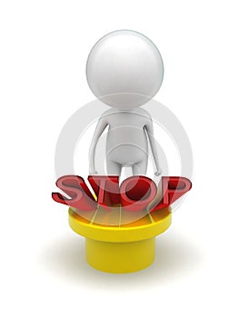 3d man going to press stop button concept