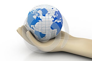 3d man holding earth