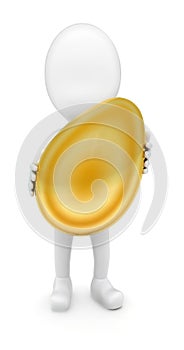 3d man holding a golden egg in hands concept
