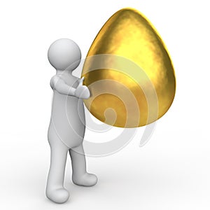 3d man holding golden egg.