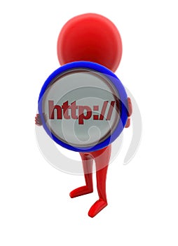3d man holding http: - text projected on a circular shape concept