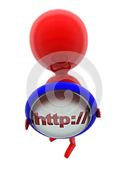 3d man holding http: - text projected on a circular shape concept