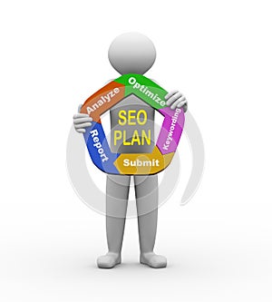 3d man holding seo plan