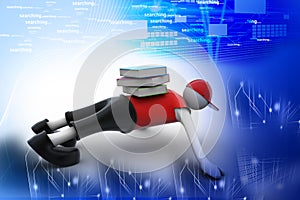 3d man holding stack of books