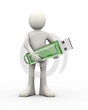 3d man holding usb flash drive