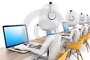 3d man and laptop, call center concept
