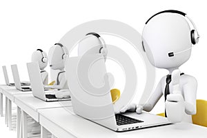 3d man and laptop, call center concept