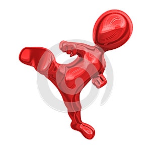 3d man makes a kick. Red fighter.