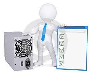 3d man next to the computer power supply