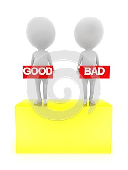 3d man presenting good bad concept