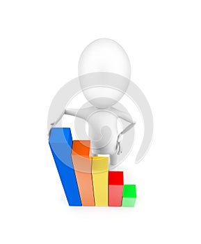 3d man presenting higher statics bar graph concept