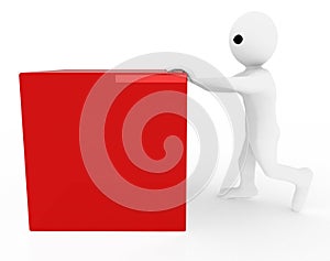 3d man push red big cube illustration