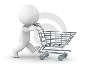 3D Man pushing shopping cart photo