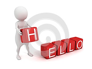 3d man with red HELLO text toy blocks photo