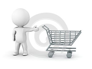 3D man showing shopping cart photo