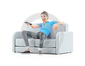3d man sitting in sofa and zapping