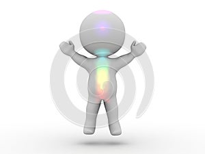 3D Man Spiritual Meditation Levitating with Luminous Chakras