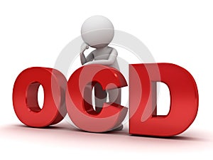 3d man standing with red ocd text or Obsessive compulsive disorder photo
