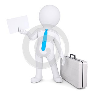 3d man with suitcase holding sheet of paper photo