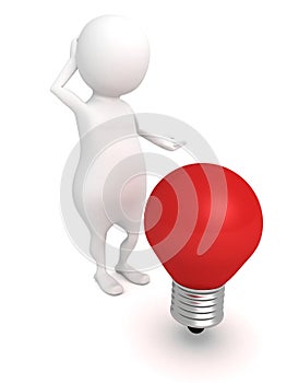 3d man think idea red light concept bulb