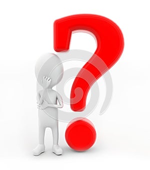 3d man thinking -presenting question mark concept