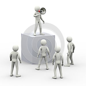 3d man on top with megaphone shouting