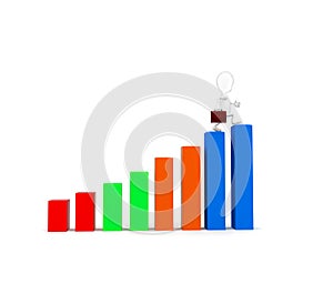 3d man walking through a higher statics level graph concept