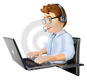 3D Man working in a call center