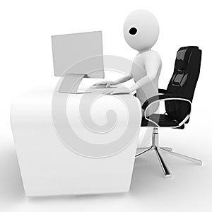 3d man working in office on computer screen and using wireless mouse illustration