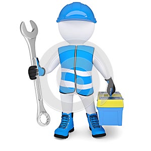 3d man with wrench and tool box