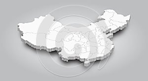 3D Map of China and province with shadow on gradient gray color background . Perspective view . Vector