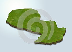 3D map green of Paraguay on white background photo