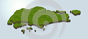 3D map green of Singapore on White background photo