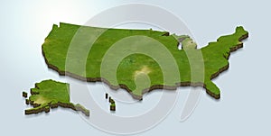 3D map green of usa on White background photo