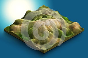 3d map isometric of mountain with a rarefied vegetation