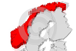 Norway - political map, red country shape, borders
