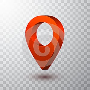 3d map pointer. Red navigator symbol isolated on transparent background. Vector illustration