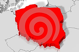 Poland - political map, red country shape, borders