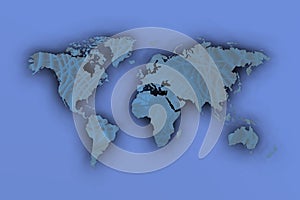 3d Map of the worldover blue shadows.