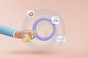 3d media file management concept. Searching image and video files in database. Document management soft, document flow app,