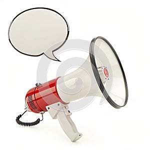 3D megaphone with bubble isolated on white background