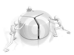 3d men persons and a financial pie chart graph