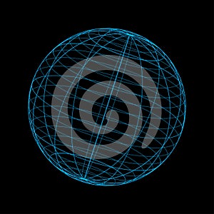 3D mesh grid sphere, net wire, vector lines illustration. 3D wireframe or geometric network in lines or mesh